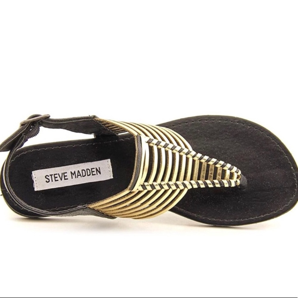 Steve Madden Starly Flat Sandal Shoes Faux Leather Sparkly Metallic Buckle 10